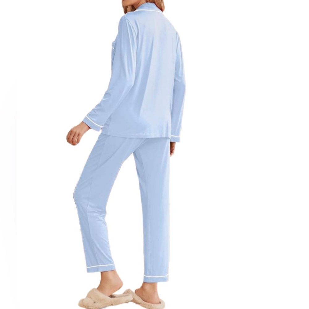 Ekouaer Women's Long Sleeve Sleepwear/SIZE:S/Light Blue/NWT - Picture 3 of 9